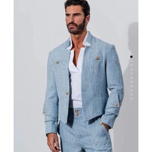 ORTTU Star Neck Blue Textured Jacket Mens XXL European Military Style